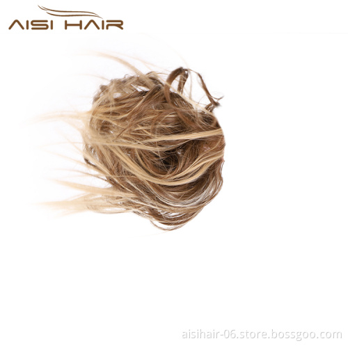 Aisi Hair Mixed Brown Blonde Chignon Curly Bun Pad Chignon Elastic Band Ribbon Ponytail Rope Rubber Hair Extension For Women